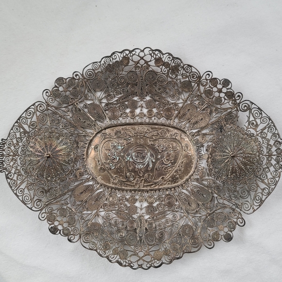 Antique silver filigree tray dish Asian design beautiful wall art wall hanging - Picture 8 of 16